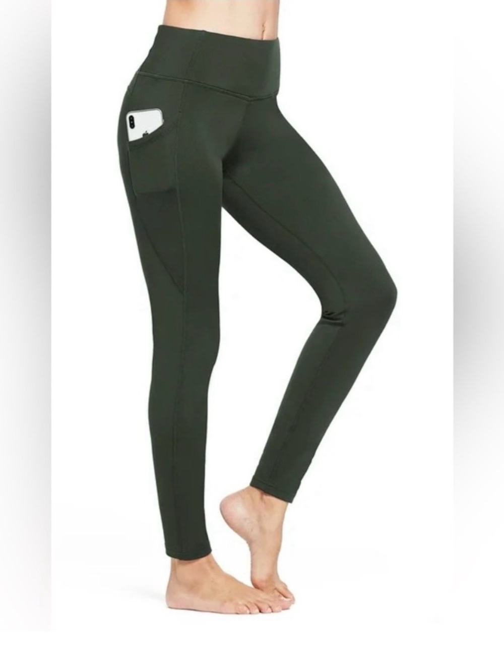 NWOT BALEAF Size XL High-Rise Fleece Lined Leggings w/ Side Pockets Olive Green